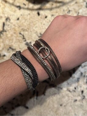 Rhinestone Wrap Bracelet Set in Brown and Black
